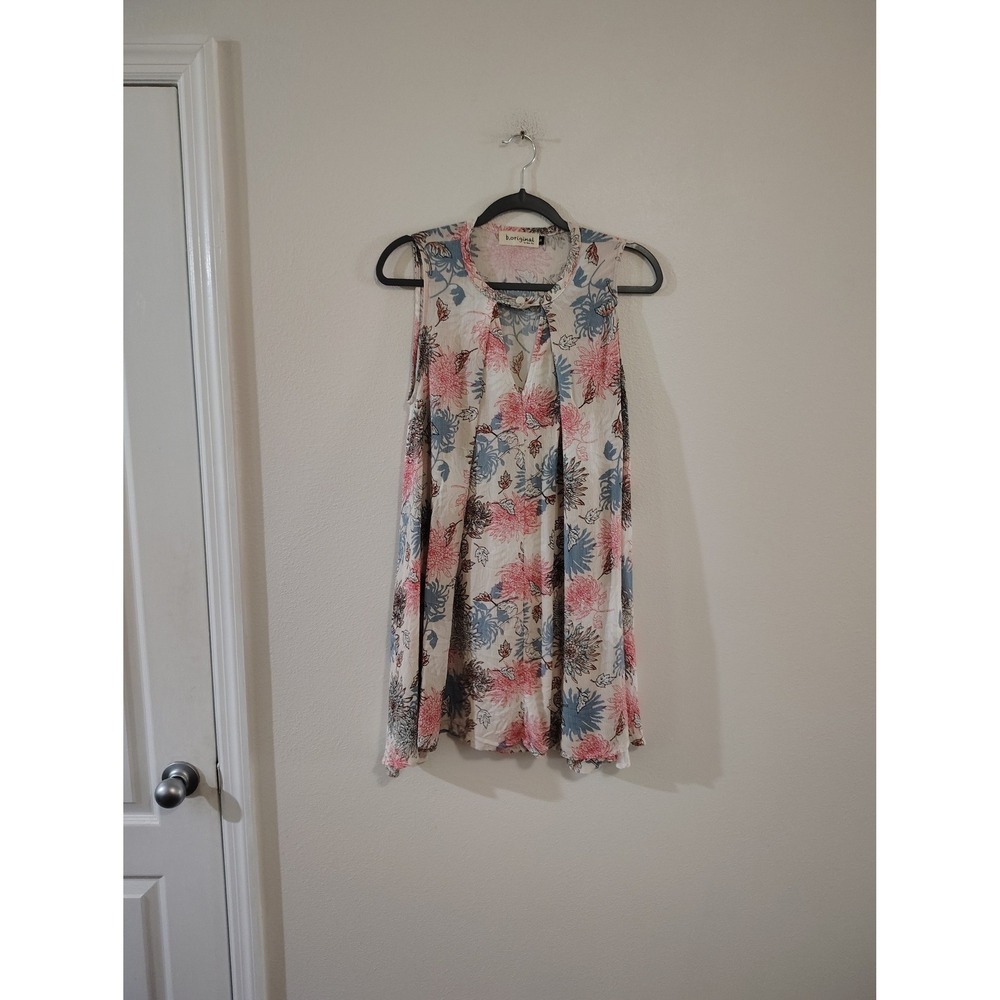 B.original by Shoe Fly Floral Sleeveless‎ Tunic Top Keyhole Neck Pink Blue Small